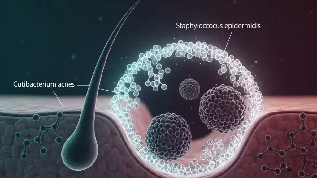 Propionibacterium acnes vs Staphylococcus epidermidis balance in acne products